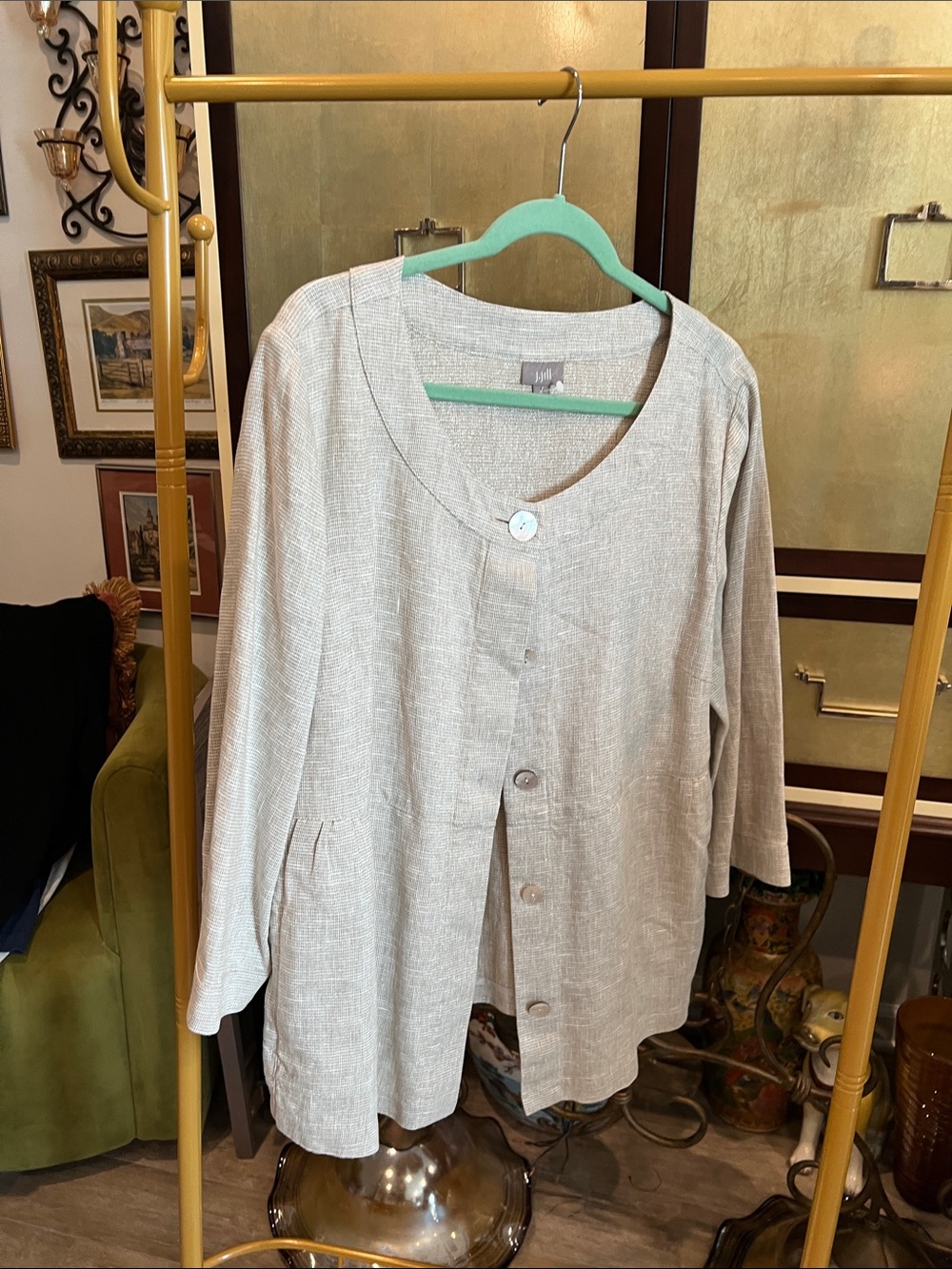 J. Jill Natural Beige Linen Button-Front Jacket